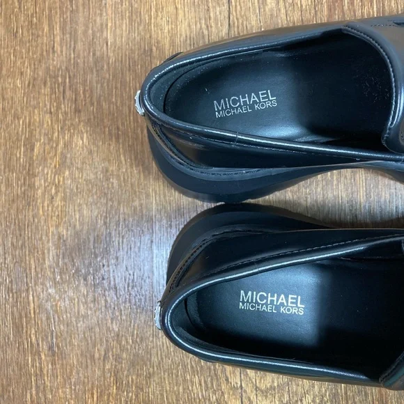 New Michael Kors Shiloh Chunky Black Leather Loafers Women’s Various Sizes - Picture 7 of 9